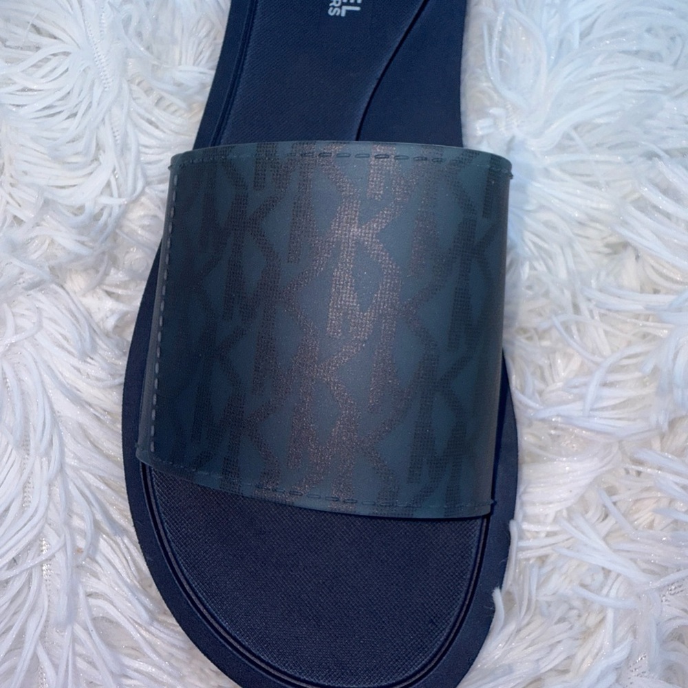 Women MK Michael Kors Wade MK Logo Translucent Slide Sandals Blue Sz 7 - Picture 5 of 5